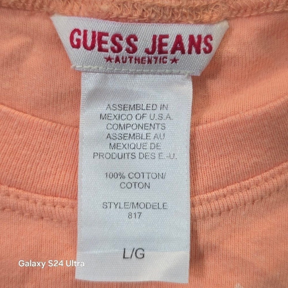 Guess Jeans Authentic Peace Floral Graphic T-Shirt Orange Peach Cotton Large